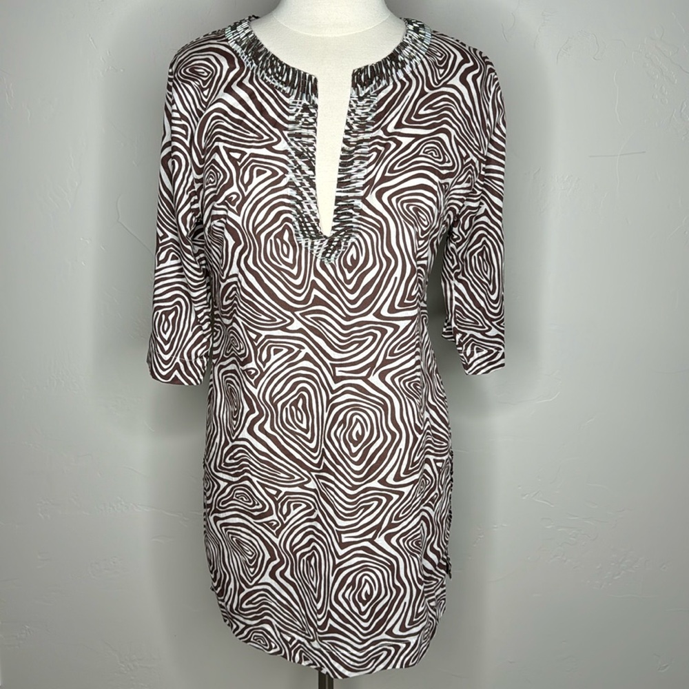 Le Soleil brown & white swirl tunic Size Medium